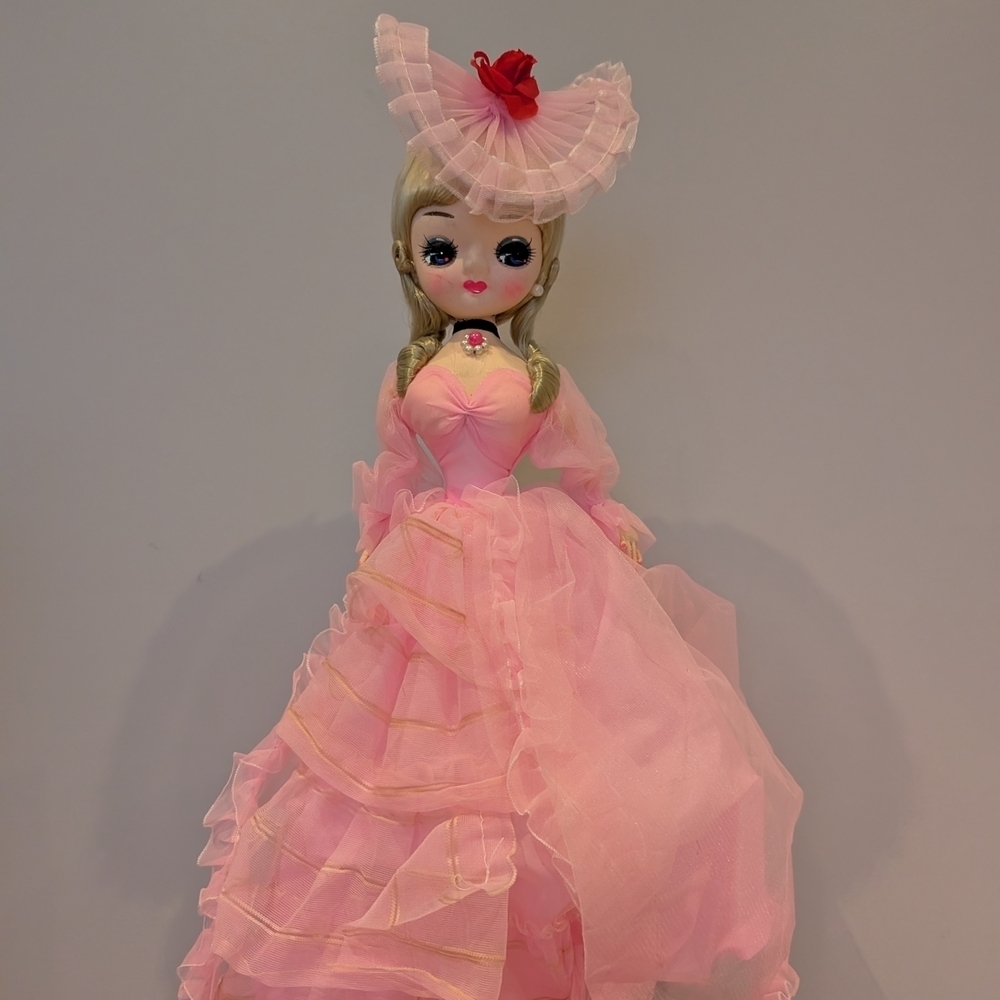 Vintage 60s Bradley Big Eyes Southern Belle Pink Doll with Hat - Picture 2 of 10